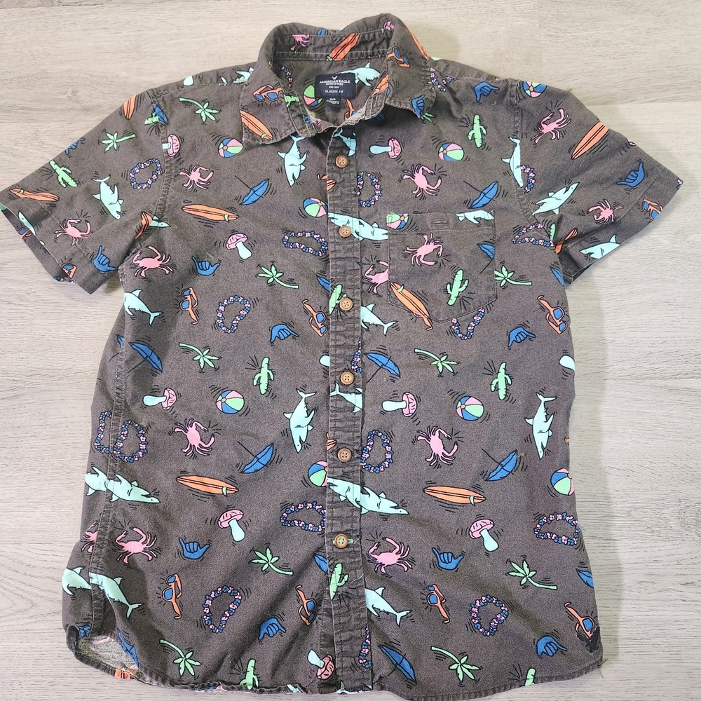 Mens Black American Eagle Luau button down size S